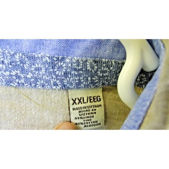 AGE OF WISDOM XXL LS Button Front Shirt Beige Blue Flip Cuff cotton linen blend - Picture 3 of 6